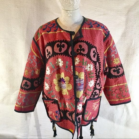 Anthro OS Boho Kilim Jacket Embroidered Reversible - Picture 4 of 8